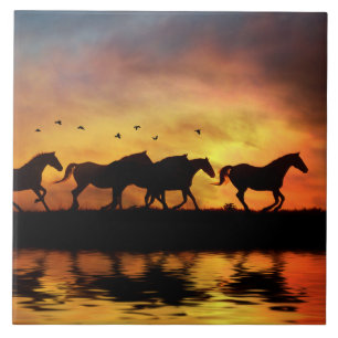 Vild Horses and Vatten Art Kakelplatta