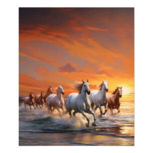 "Vild Horses at Sunset on Shore" Fototryck
