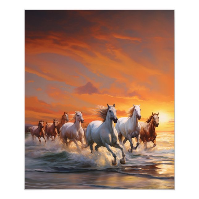 "Vild Horses at Sunset on Shore" Fototryck (Framsidan)