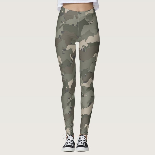 Vild Horses Camouflage Mönster Leggings (Framsida)