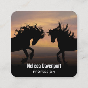 Vild Horses Dancing Silhouette Equestrian Fyrkantigt Visitkort