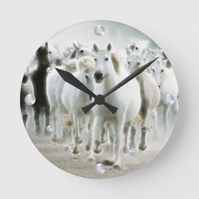 Vild Horses Fractal Wall Clock Rund Klocka (Framsida)