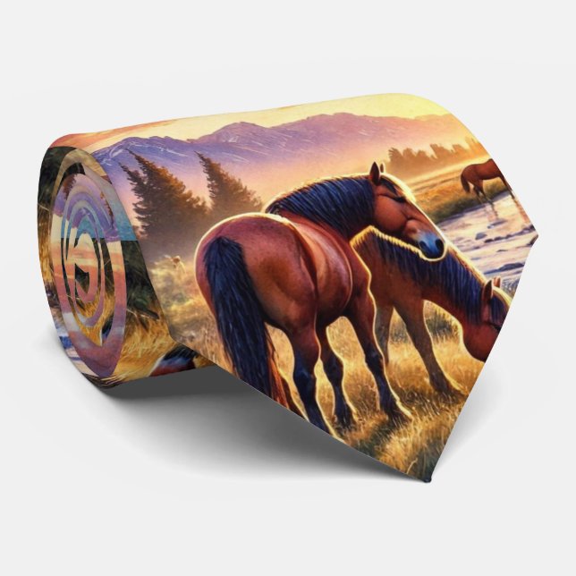 Vild Horses Grazing at Sunset Manar Neck Tie Slips (Rullad)