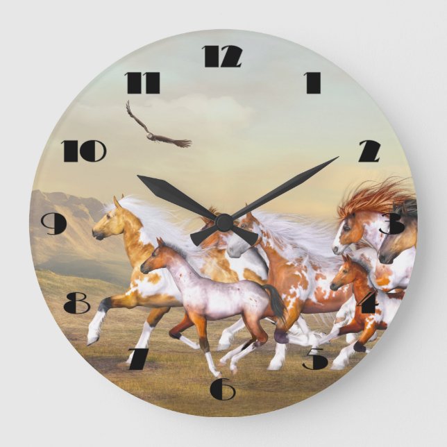 Vild Horses Herd Wall Clock Stor Klocka (Framsida)