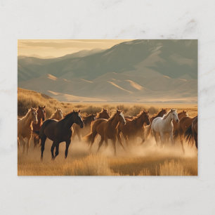 Vild Horses in Golden Fält Vykort
