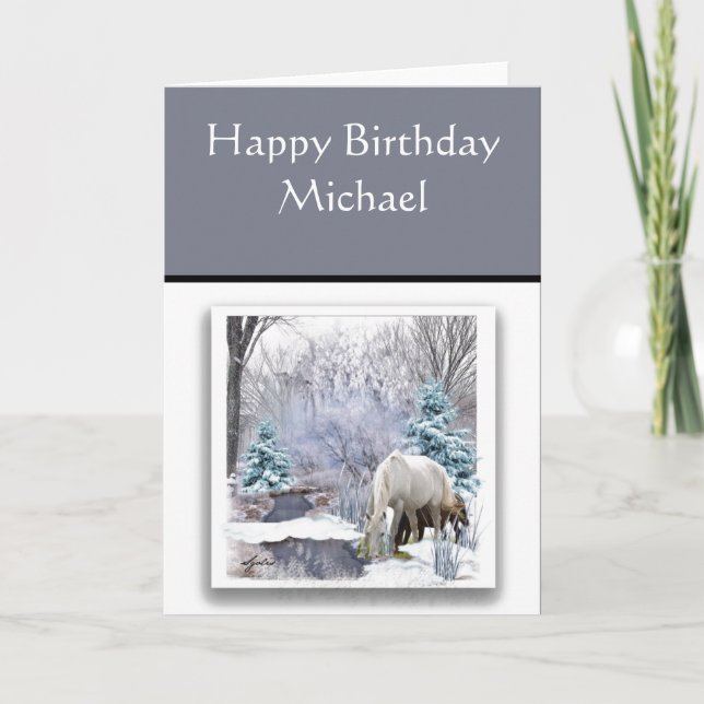 Vild Horses in Winter Birthday Card for Him Kort (Framsida)