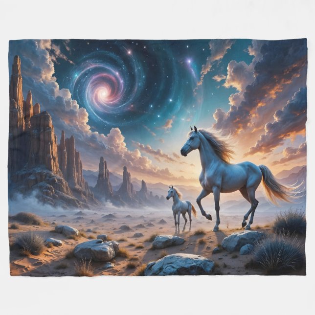 Vild Horses Mare and Foal in Desert liggande Fleecefilt (Framsidan (Horisontell))