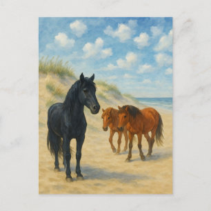 Vild Horses of Corolla North Carolina Watercolor Helg Vykort