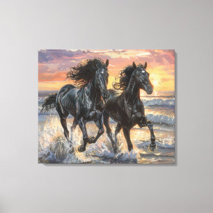 Vild Horses på en båge vid solnedgång Canvastryck