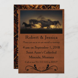 Vild Horses Running & Brown Background Western Inbjudningar