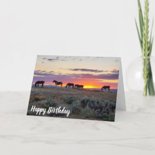 Vild Horses Sunset Birthday Kort