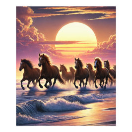 "Vild Horses Tävla Against Sunset Horizon Fototryck