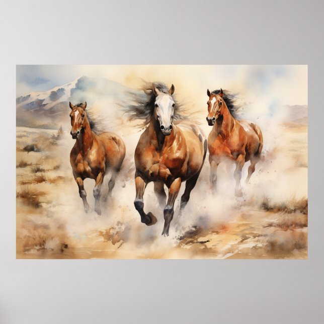 Vild Horses, Watercolor Art Poster (Framsidan)