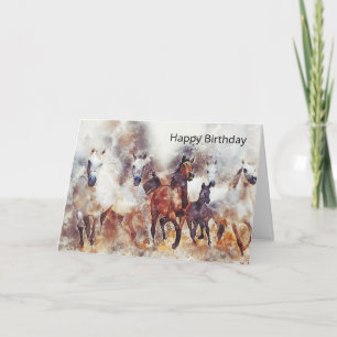 Vild Horses Watercolor Artwork Birthday Kort