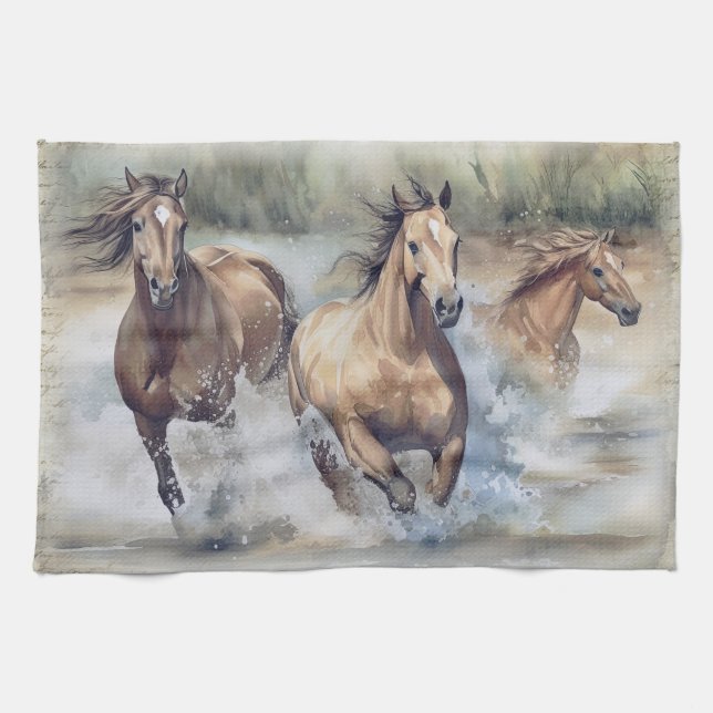 Vild Horses Watercolor Kökshandduk (Horisontell)