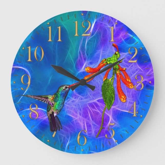Vild Hummingbird Bird-älskare Art Clock Stor Klocka (Framsida)