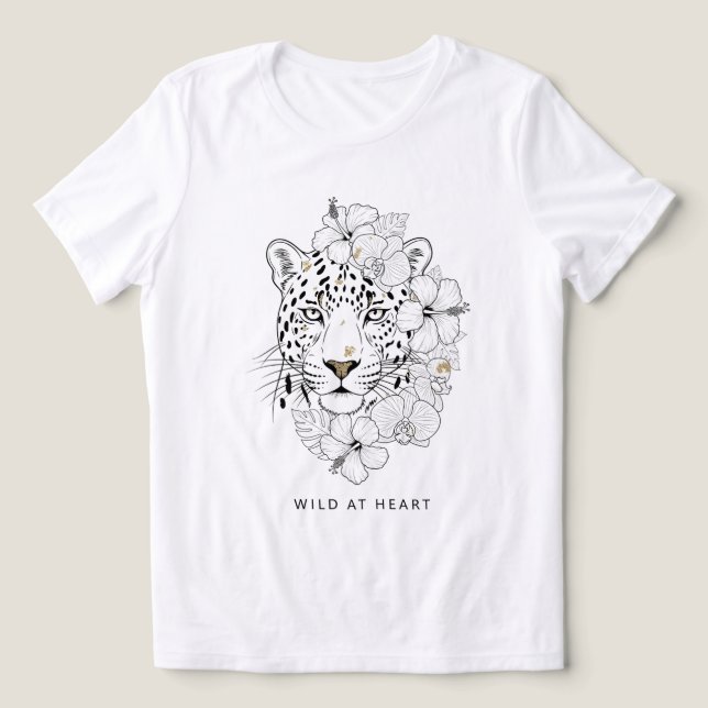 Vild i hjärtat - Elegant Leopard och Blommigt Line T Shirt (Design Framsida)