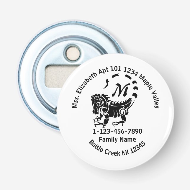 Vild Iguana Borttappad Family Home Adress Flasköppnare (Framsidan)