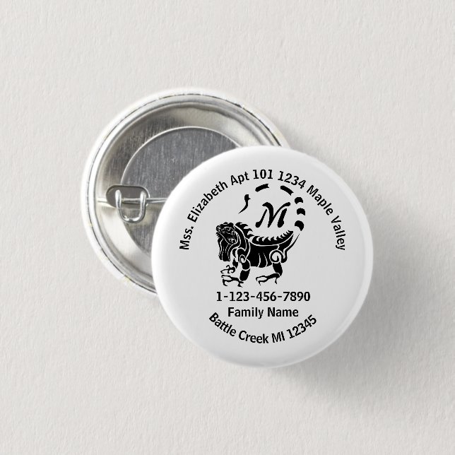 Vild Iguana Borttappad Family Home Adress Knapp (Framsida & baksida)