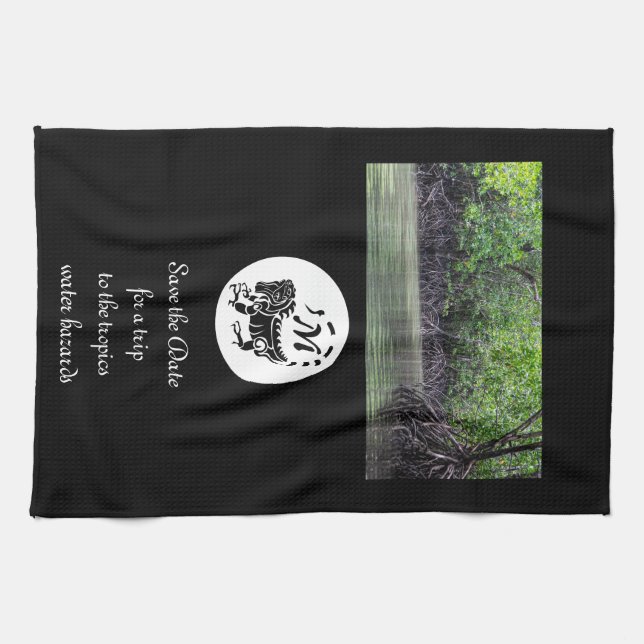 Vild Iguana Silhouette Monogram Photo Kökshandduk (Horisontell)