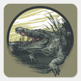 Vild illustration av alligatorträsk konst fyrkantigt klistermärke