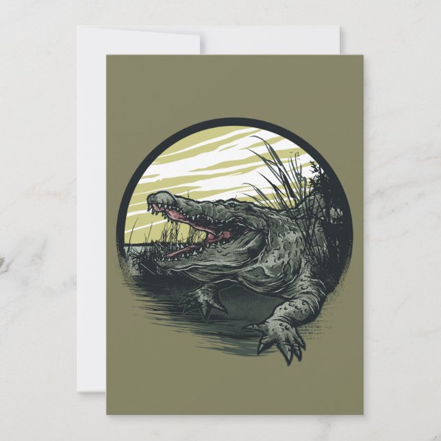 Vild illustration av alligatorträsk konst julkort (Framsida)