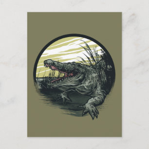 Vild illustration av alligatorträsk konst vykort