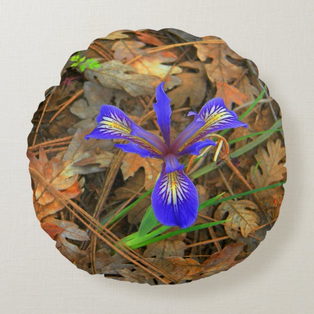 Vild Iris-blomma... Rund Kudde (Framsidan)