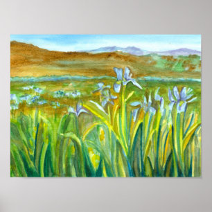 Vild Iris Wildblomsfärgmålning för vattenfärg Poster