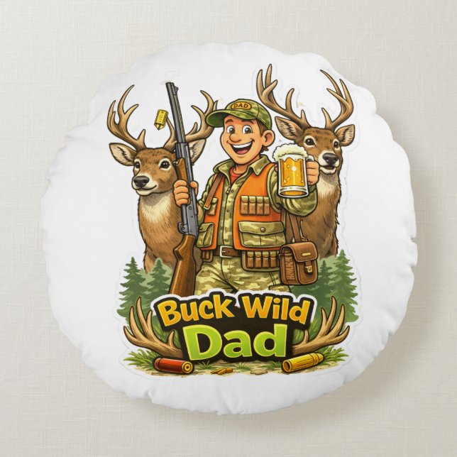 Vild jakt med pappa rolig jaktpresentidé rund kudde (Framsidan)