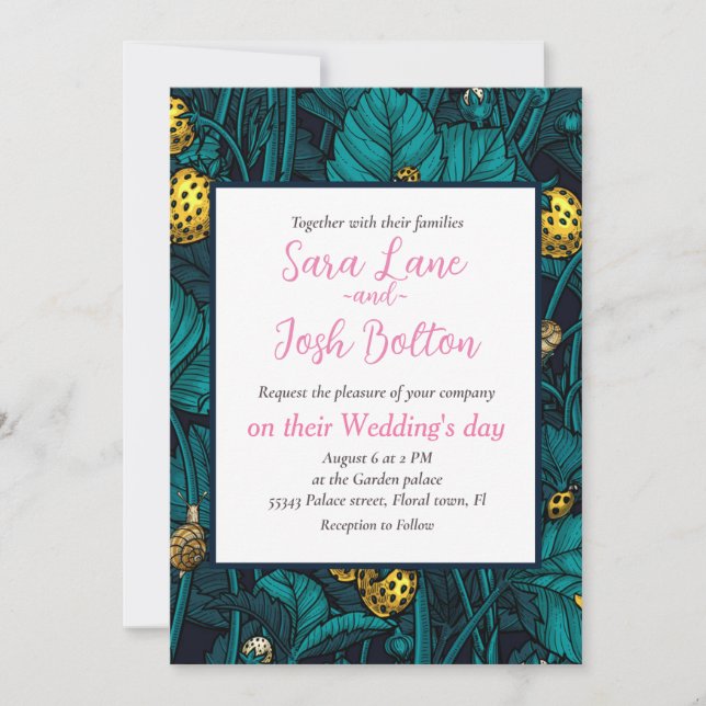 Vild jordgubbar, gult och blått inbjudningar (Framsida)