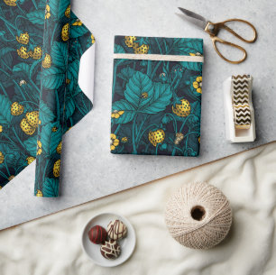 Vild jordgubbar, gult och blått presentpapper