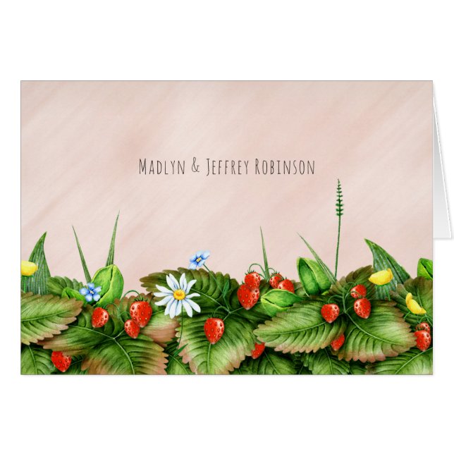 Vild jordgubbar i en  rosa land OBS kort (Framsidan Horizontal)