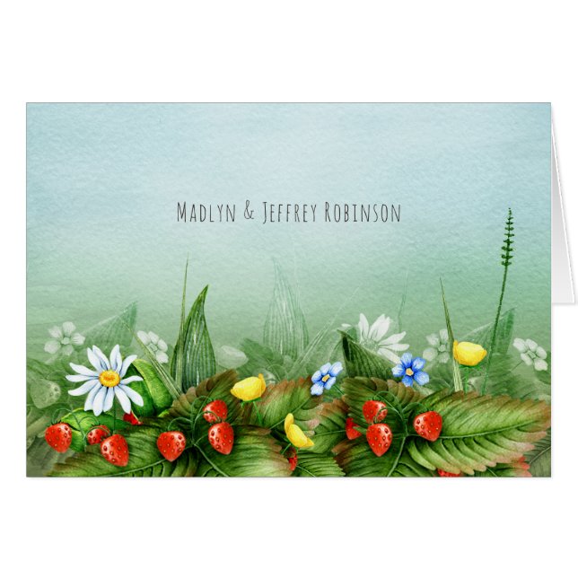 Vild jordgubbar i ett blå himmel land OBS kort (Framsidan Horizontal)