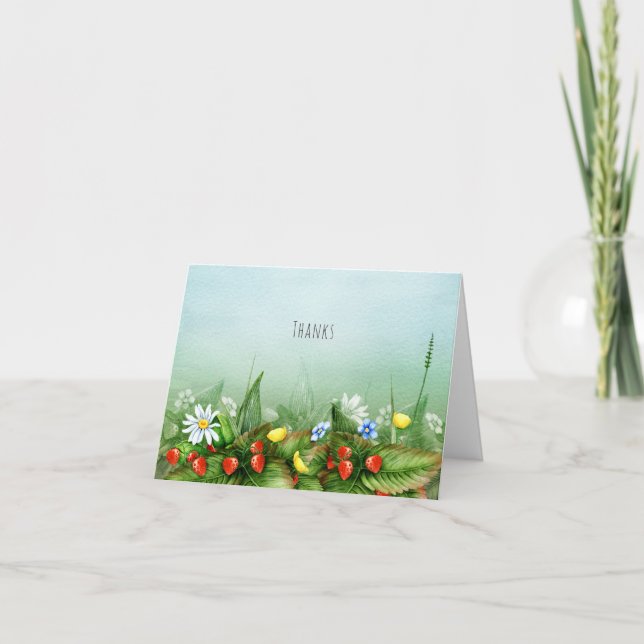 Vild jordgubbar i ett varmt tack kort (Framsida)