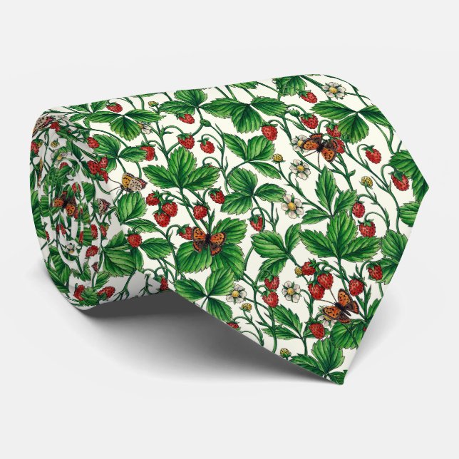 Vild jordgubbar på benvita slips (Rullad)