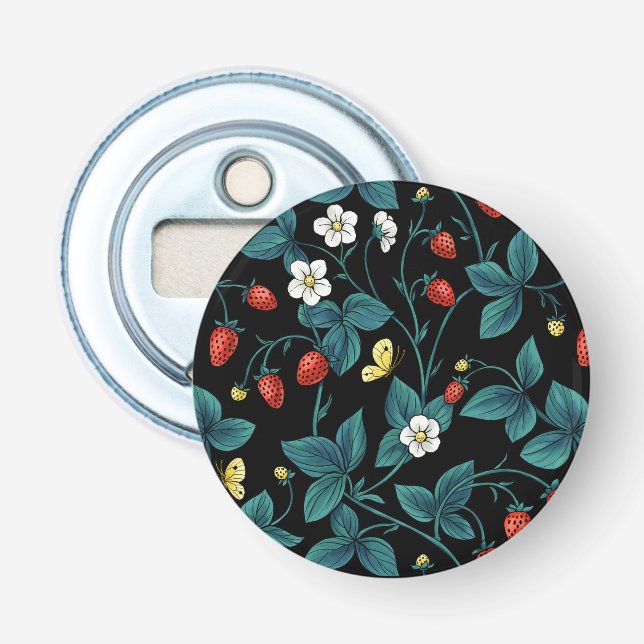 Vild jordgubbar röd/gult/blå/svart flasköppnare (Framsidan)