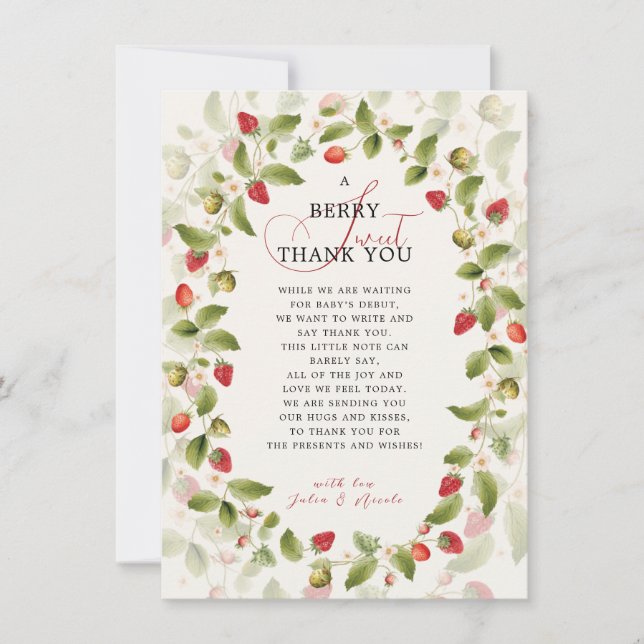 VILD JORDGUBBE SÖT BABYSHOWER INBJUDNINGAR (Framsida)