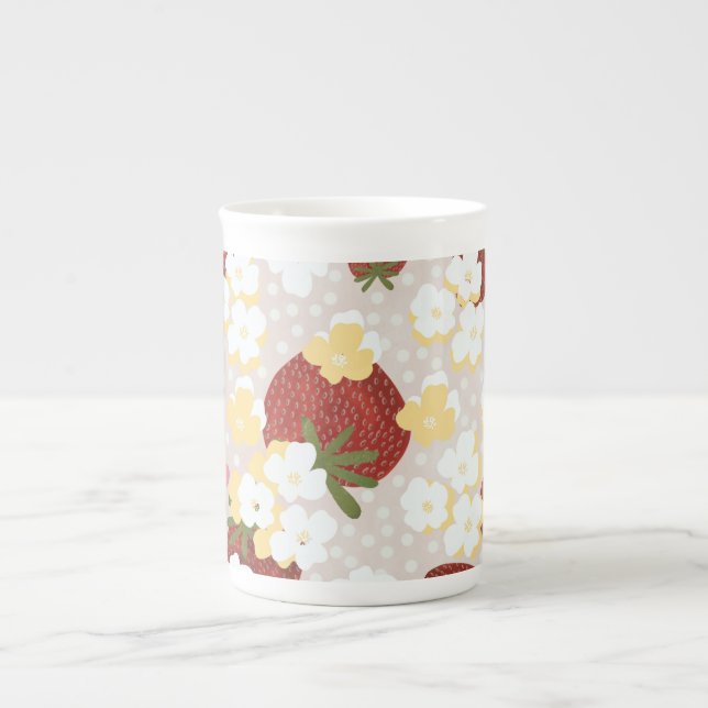Vild Jordgubbsblomma Hög Mugg Benporslin Mugg (Framsidan)