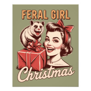 Vild Jul Tjej Opossum Xmas Skräp Retro Fototryck