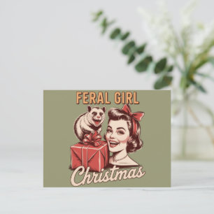 Vild Jul Tjej Opossum Xmas Skräp Retro Helg Vykort