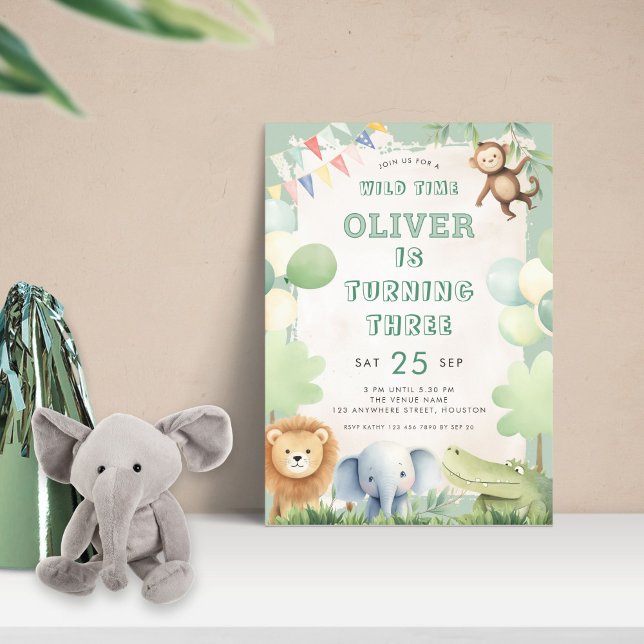 Vild: Jungle 3:e födelsedagen Party Sage Inbjudningar (Skapare uppladdad)