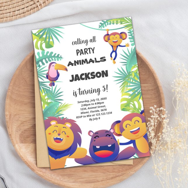 Vild Jungle Animal Party Theme för barn Inbjudningar (Safari Birthday Invitations)