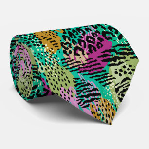 Vild Jungle Animal Print på Bright Abstrakt Färg Slips
