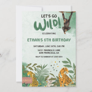 Vild Jungle Animals Birthday Inbjudningar