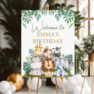 Vild Jungle Animals Birthday Välkomstskylt Poster
