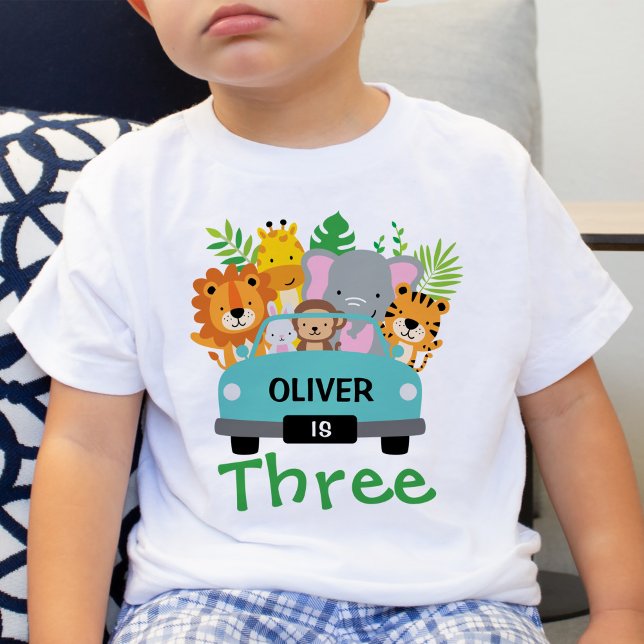 Vild Jungle Animals Boy 3rd Birthday Personlig T Shirt (Skapare uppladdad)