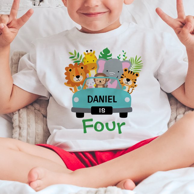 Vild Jungle Animals Boy 4e födelsedagen Personlig T Shirt (Skapare uppladdad)