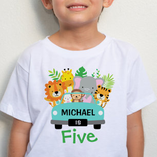 Vild Jungle Animals Boy 5 Birthday Personlig T Shirt