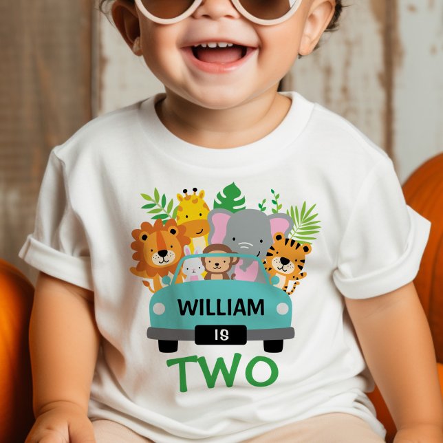Vild Jungle Animals Boy Personlig 2:a födelsedagen T Shirt (Skapare uppladdad)